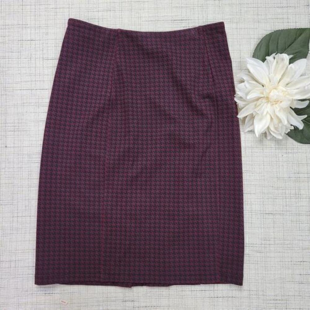 Liverpool Plaid Pencil Skirt In Port Wine Burgundy Maroon‎ Red 2 Petite